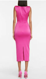 SQUARE-NECK SATIN MIDI DRESS IN ROSE RED styleofcb