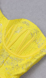 JACQUARD ONE SHOULDER MINI DRESS IN YELLOW Dresses styleofcb