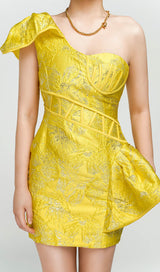 JACQUARD ONE SHOULDER MINI DRESS IN YELLOW Dresses styleofcb