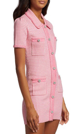 KNITTED BUTTON MINI DRESS IN PINK DRESS STYLE OF CB