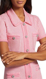 KNITTED BUTTON MINI DRESS IN PINK DRESS STYLE OF CB