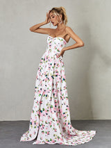 STRAPLESS FLORAL SPLIT MAXI DRESS Dresses Oh CICI