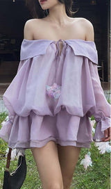 LACE COLD-SHOULDER MINI DRESS IN PURPLE styleofcb