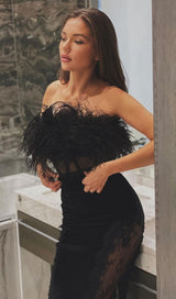 LACE FEATHER DRESS IN BLACK Dresses styleofcb