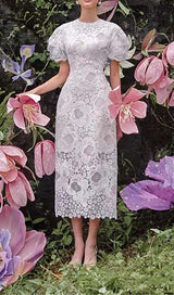 LACE HOLLOW EMBROIDERY A LINE MIDI DRESS IN WHITE DRESS sis label