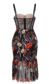 LACE PRINTED MIdi DRESS IN BLACK Dresses styleofcb