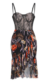 LACE PRINTED MIdi DRESS IN BLACK Dresses styleofcb