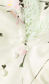 LACE TRIM FLORAL-PRINT MIDI DRESS IN LIGHT GRAYISH DRESS STYLE OF CB