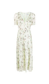 LACE TRIM FLORAL-PRINT MIDI DRESS IN LIGHT GRAYISH DRESS STYLE OF CB