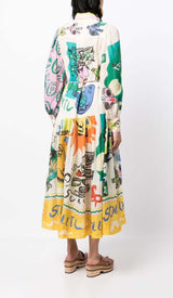 LANTERN SLEEVE PRINT MIDI DRESS DRESS styleofcb