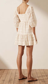 LINEN SQUARE NECK MINI DRESS - RICE DRESS styleofcb