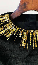 LONG-SLEEVE EMBELLISHED MINI DRESS IN BLACK DRESS styleofcbdress