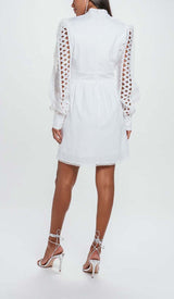 LONG SLEEVE EYELET EMBELLISHMENT MINI DRESS IN WHITE DRESS styleofcb