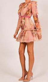 LONG SLEEVE PRINT MINI DRESS IN PINK Dresses styleofcb