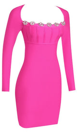 LONG SLEEVE SQUARE COLLAR MINI DRESS IN PINK DRESS sis label