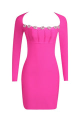 LONG SLEEVE SQUARE COLLAR MINI DRESS IN PINK DRESS sis label