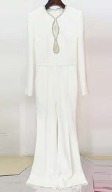 LONG SLEEVE V-NECK DIAMOND TIGHT LONG SLEEVE JUMPSUIT DRESS sis label