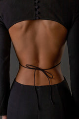 LONG SLEEVE CUT OUT BACKLESS MERMAID MAXI DRESS IN BLACK styleofcb