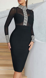 MESH LONG SLEEVE BANDAGE MIDI DRESS IN BLACK styleofcb