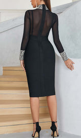 MESH LONG SLEEVE BANDAGE MIDI DRESS IN BLACK styleofcb