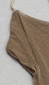 MESH PLUNGE JUMPSUIT IN BROWN DRESS STYLE OF CB