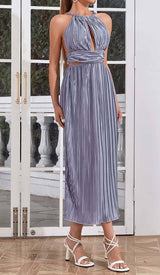 MOCK-NECK SLEEVELESS BELTED MIDI DRESS DRESS STYLE OF CB