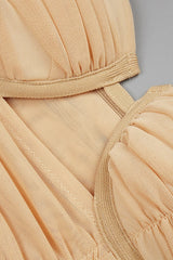 NUDE STRAPPY SEQUINS EMBELLISHED MESH MIDI DRESS Dresses Oh CICI