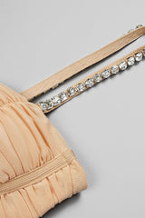 NUDE STRAPPY SEQUINS EMBELLISHED MESH MIDI DRESS Dresses Oh CICI