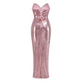 STRAPLESS SEQUIN SPLIT MAXI DRESS Dresses Oh CICI
