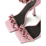 CHAIN SQUARE HEELS IN PINK styleofcb