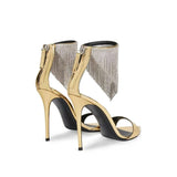 CRYSTAL TASSEL HEELS IN GOLD Shoes styleofcb
