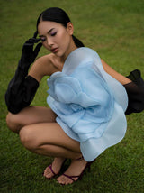 ONE SHOULDER FLOWER MINI DRESS IN BLUE Dresses styleofcb