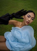 ONE SHOULDER FLOWER MINI DRESS IN BLUE Dresses styleofcb