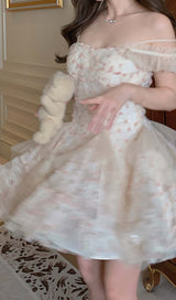 OFF -SHOULDER FLOWER MINI DRESS IN PINK DRESS STYLE OF CB