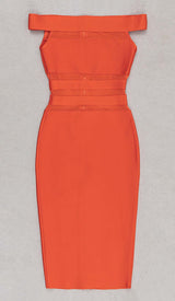 OFF-SHOULDER BANDAGE BODYCON MIDI DRESS IN RED styleofcb