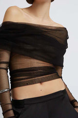 OFF THE SHOULDER MESH TOP IN BLACK DRESS STYLE OF CB