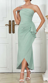 ONE SHOULDER RUCHED MIDI DRESS IN MINT DRESS sis label