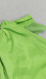 ONE-SHOULDER SATIN RUFFLE MAXI DRESS IN NEON GREEN DRESS STYLE OF CB