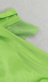 ONE-SHOULDER SATIN RUFFLE MAXI DRESS IN NEON GREEN DRESS STYLE OF CB