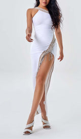 ONE-SHOULDER SPLIT MIDI DRESS IN WHITE DRESS STYLE OF CB