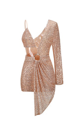 ONE SLEEVE SEQUINS MINI DRESS IN GOLD DRESS STYLE OF CB