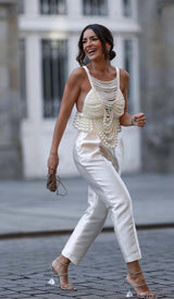 PEARL SUSPENDER CROP TOP DRESS STYLE OF CB