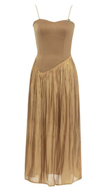 PLEATED STRAP MIDI DRESS IN TOBACCO DRESS STYLE OF CB