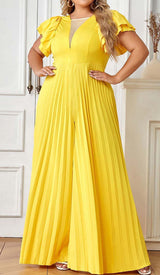 PLUNGE PLATED MAXI DRESS IN YELLOW DRESS STYLE OF CB