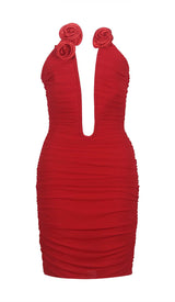 PLUNGING HALTER NECKLINE MINI DRESS IN RED DRESS STYLE OF CB