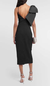 PLUNGING NECKLINE BOW MIDI DRESS IN BLACK DRESS sis label