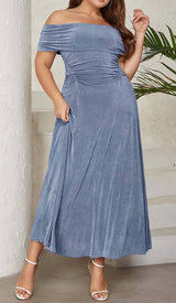 PLUS OFF SHOULDER MIDI DRESS IN BLUE DRESS STYLE OF CB