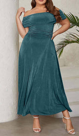 PLUS OFF SHOULDER MIDI DRESS IN GREEN DRESS STYLE OF CB