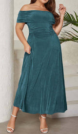 PLUS OFF SHOULDER MIDI DRESS IN GREEN DRESS STYLE OF CB