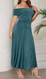 PLUS OFF SHOULDER MIDI DRESS IN GREEN DRESS STYLE OF CB